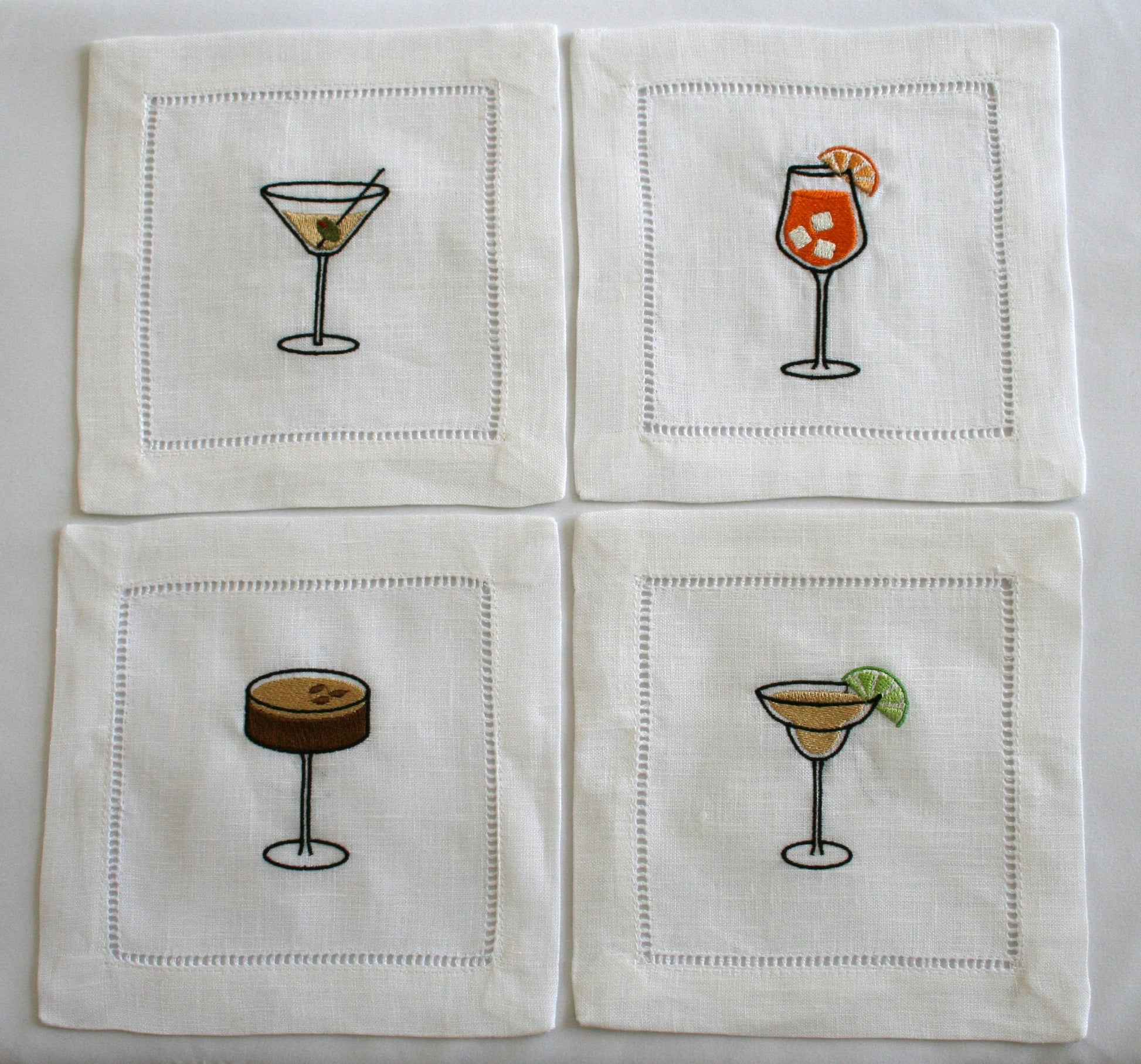 Embroidered Cocktail Napkins Martini Espresso Martini Aperol Spritz Margarita