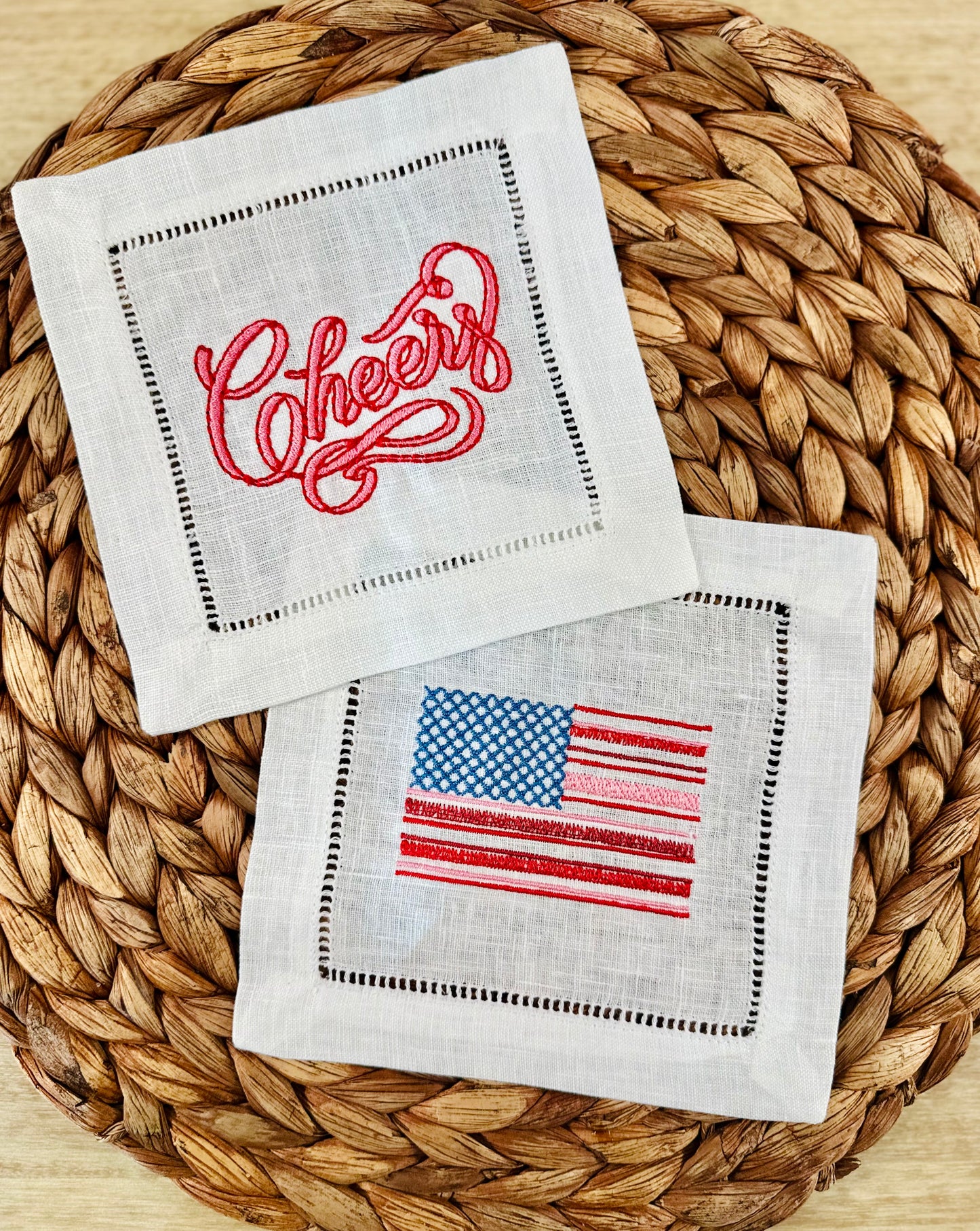 Retro American Flag Embroidered Cocktail Napkin