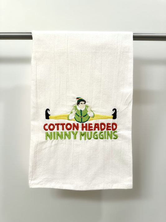 ELF Cotton Headed Ninny Muggins Embroidered Tea Towel