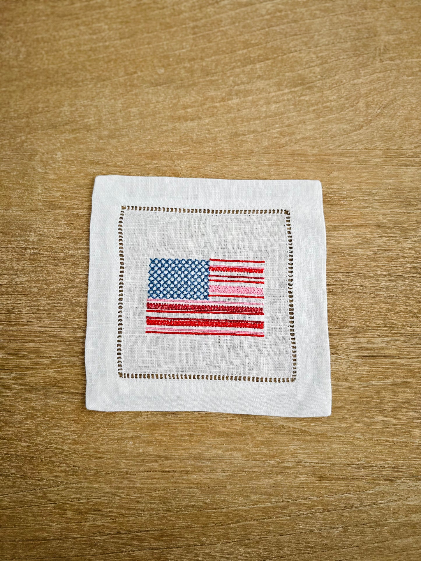 Retro American Flag Embroidered Cocktail Napkin