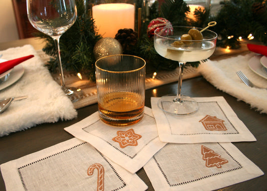 Christmas Cookie Embroidered Cocktail Napkins