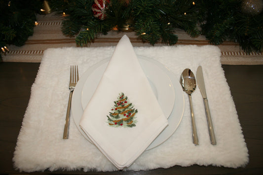 Christmas Tree Embroidered Dinner Napkins