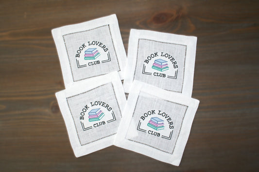 Book Lovers Embroidered Cocktail Napkins