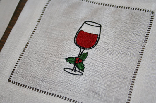Holiday Wine Embroidered Cocktail Napkins
