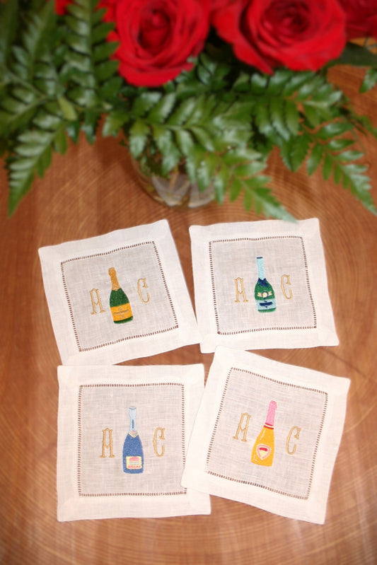 Champagne Embroidered Cocktail napkins with 2 initials