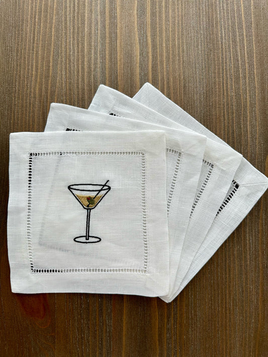 Embroidered Cocktail Napkin of a Martini